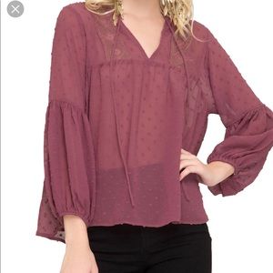 NWT She + Sky 3/4 Balloon Sleeve Woven Top, Mauve